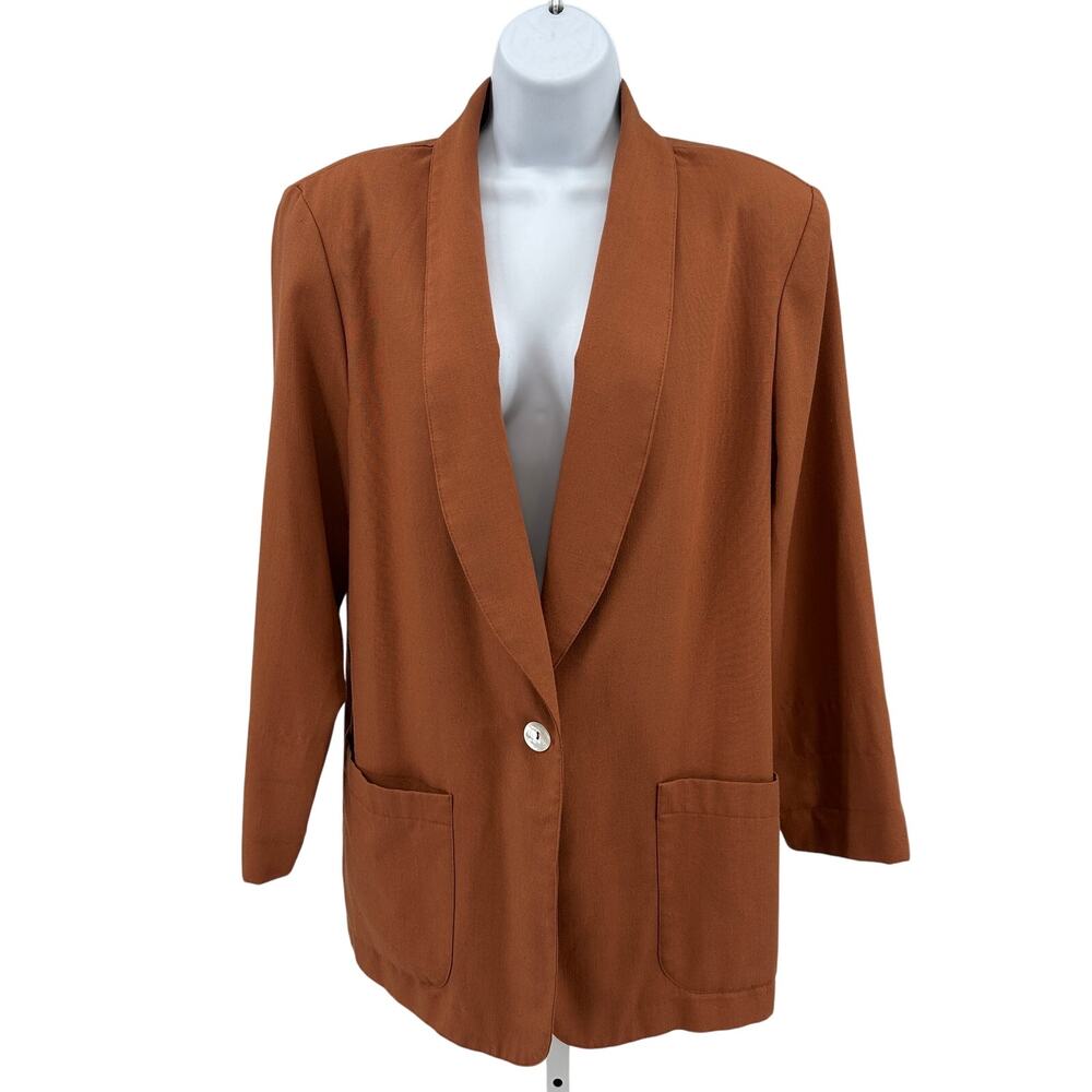 Requirements Open Front Blazer Jacket WMNS 12 Orange Single Button Long Sleeve